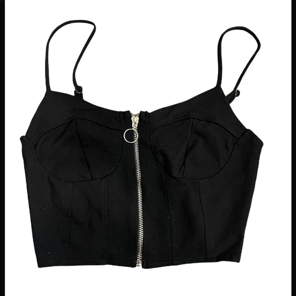 Zip Up Black  Crop Top